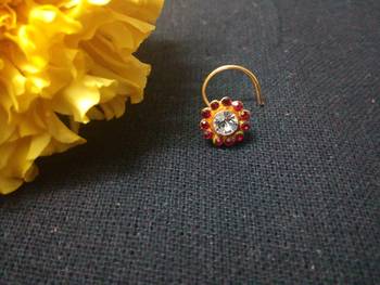 Designer Red Diamond Floral nose ring or Nose Pin 2