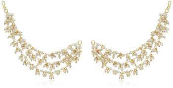 Designer Bunched Pearls 3 Line Pearl Ear Chain Kanoti or Ear Support Earrings 2