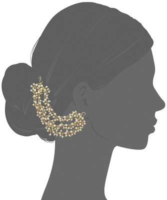 Designer Bunched Pearls 3 Line Pearl Ear Chain Kanoti or Ear Support Earrings 3