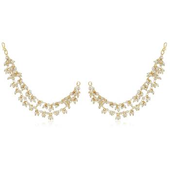 Designer Bunched Pearls 2 Line Pearl Ear Chain Kanoti or Ear Support Earrings 1