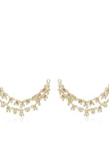 Designer Bunched Pearls 2 Line Pearl Ear Chain Kanoti or Ear Support Earrings