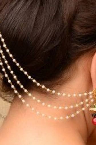 Designer 3 Line Pearl Earchain or Ear Support Earrings