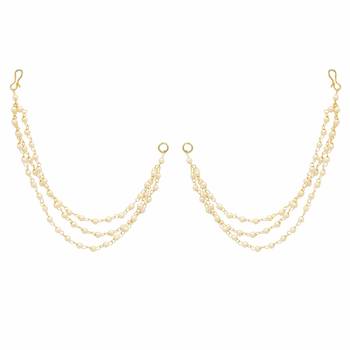 Designer 3 Line Pearl Earchain or Ear Support Earrings 2