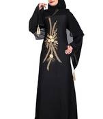Khadija fashion Women's Nida burqa features golden rose embroidery work and golden lace with shiffon scarf.