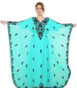 Sea Green Aari Stone Work Georgette Islamic Style Beads Embedded Partywear Kaftan Long Gown Evening wear Dubai kaftan