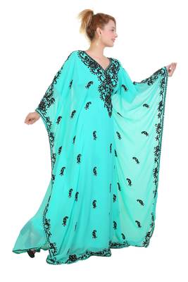 Sea Green Aari Stone Work Georgette Islamic Style Beads Embedded Partywear Kaftan Long Gown Evening wear Dubai kaftan 3