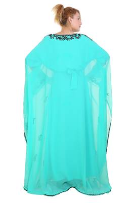 Sea Green Aari Stone Work Georgette Islamic Style Beads Embedded Partywear Kaftan Long Gown Evening wear Dubai kaftan 5