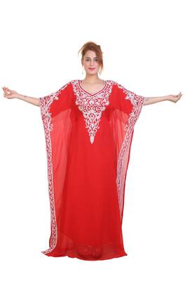 Red Aari Stone Work Georgette Islamic Style Beads Embedded Partywear Kaftan Long Gown Evening wear Dubai kaftan 1