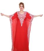Red Aari  Stone Work Georgette Islamic Style Beads Embedded Partywear Kaftan Long Gown Evening wear Dubai kaftan