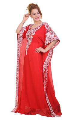 Red Aari Stone Work Georgette Islamic Style Beads Embedded Partywear Kaftan Long Gown Evening wear Dubai kaftan 2