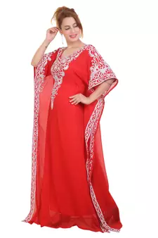 Red Aari Stone Work Georgette Islamic Style Beads Embedded Partywear Kaftan Long Gown Evening wear Dubai kaftan
