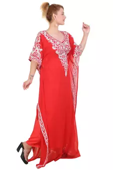 Red Aari Stone Work Georgette Islamic Style Beads Embedded Partywear Kaftan Long Gown Evening wear Dubai kaftan