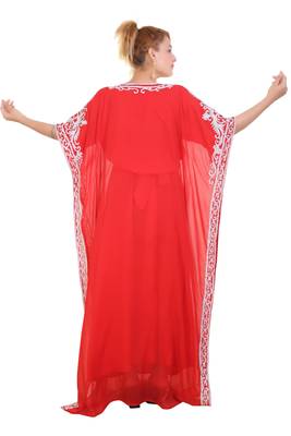 Red Aari Stone Work Georgette Islamic Style Beads Embedded Partywear Kaftan Long Gown Evening wear Dubai kaftan 5