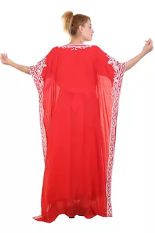 Red Aari Stone Work Georgette Islamic Style Beads Embedded Partywear Kaftan Long Gown Evening wear Dubai kaftan