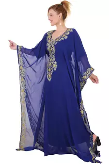 Royal blue Aari Stone Work Georgette Islamic Style Beads Embedded Partywear Kaftan Long Gown Evening wear Dubai kaftan