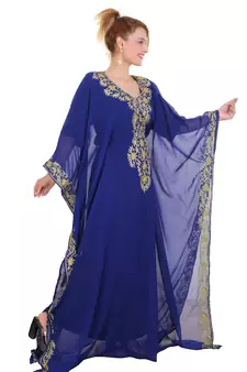 Royal blue Aari Stone Work Georgette Islamic Style Beads Embedded Partywear Kaftan Long Gown Evening wear Dubai kaftan