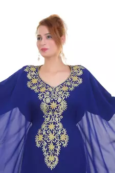 Royal blue Aari Stone Work Georgette Islamic Style Beads Embedded Partywear Kaftan Long Gown Evening wear Dubai kaftan