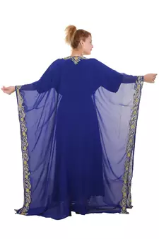 Royal blue Aari Stone Work Georgette Islamic Style Beads Embedded Partywear Kaftan Long Gown Evening wear Dubai kaftan