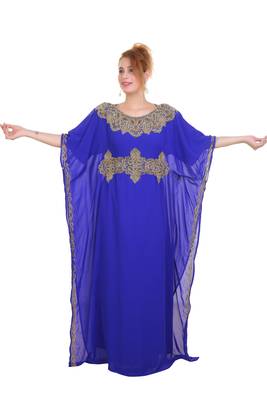 Royal Blue Zari Stone Work Georgette Islamic Style Beads Embedded Partywear Kaftan Long Gown Evening wear Dubai kaftan 1