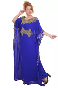 Royal Blue Zari Stone Work Georgette Islamic Style Beads Embedded Partywear Kaftan Long Gown Evening wear Dubai kaftan