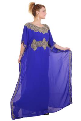 Royal Blue Zari Stone Work Georgette Islamic Style Beads Embedded Partywear Kaftan Long Gown Evening wear Dubai kaftan 3