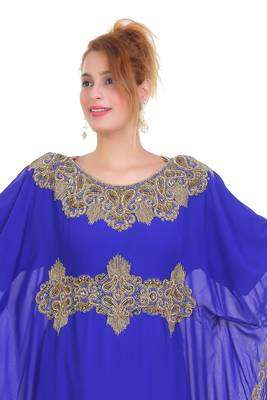 Royal Blue Zari Stone Work Georgette Islamic Style Beads Embedded Partywear Kaftan Long Gown Evening wear Dubai kaftan 4