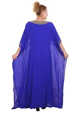 Royal Blue Zari Stone Work Georgette Islamic Style Beads Embedded Partywear Kaftan Long Gown Evening wear Dubai kaftan 5