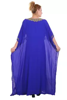 Royal Blue Zari Stone Work Georgette Islamic Style Beads Embedded Partywear Kaftan Long Gown Evening wear Dubai kaftan