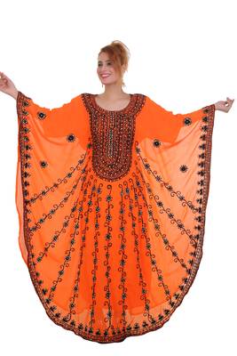 Orange Aarii Stone Work Georgette Islamic Style Beads Embedded Partywear Kaftan Long Gown Evening wear Dubai kaftan 1