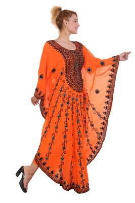 Orange Aarii Stone Work Georgette Islamic Style Beads Embedded Partywear Kaftan Long Gown Evening wear Dubai kaftan 3