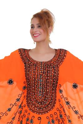 Orange Aarii Stone Work Georgette Islamic Style Beads Embedded Partywear Kaftan Long Gown Evening wear Dubai kaftan 4
