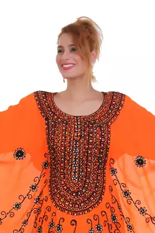Orange Aarii Stone Work Georgette Islamic Style Beads Embedded Partywear Kaftan Long Gown Evening wear Dubai kaftan