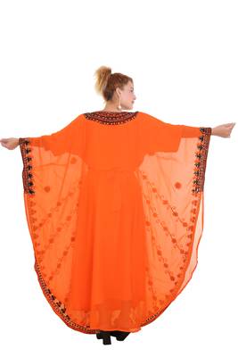 Orange Aarii Stone Work Georgette Islamic Style Beads Embedded Partywear Kaftan Long Gown Evening wear Dubai kaftan 5