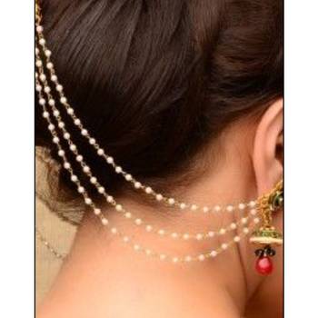 Designer 3 Line Pearl Earchain or Ear Support Earrings 3