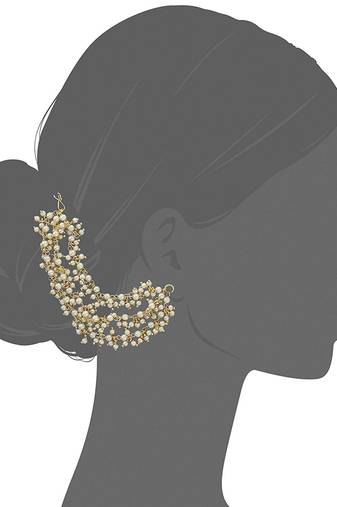  Designer bunched pearls 3 line pearl ear chain kanoti or ear support earrings
