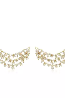  Designer bunched pearls 3 line pearl ear chain kanoti or ear support earrings
