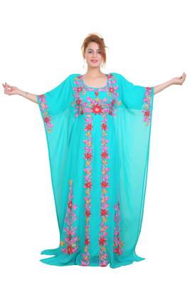 Sea Green Aari Stone Work Georgette Islamic Style Beads Embedded Partywear Kaftan Long Gown Evening wear Dubai kaftan 1