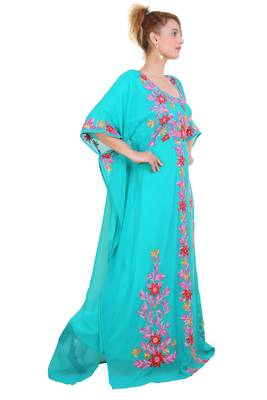 Sea Green Aari Stone Work Georgette Islamic Style Beads Embedded Partywear Kaftan Long Gown Evening wear Dubai kaftan 3