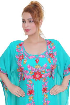 Sea Green Aari Stone Work Georgette Islamic Style Beads Embedded Partywear Kaftan Long Gown Evening wear Dubai kaftan 4