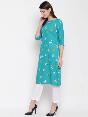 blue printed rayon kurti 5