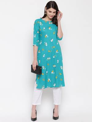 blue printed rayon kurti 1