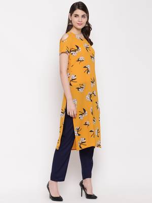 yellow printed georgette kurti 2