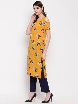 yellow printed georgette kurti 3