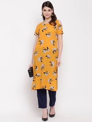 yellow printed georgette kurti 4