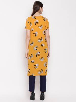 yellow printed georgette kurti 5