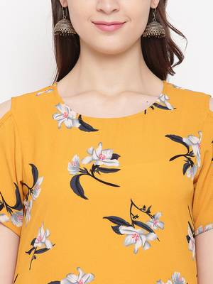 yellow printed georgette kurti 6