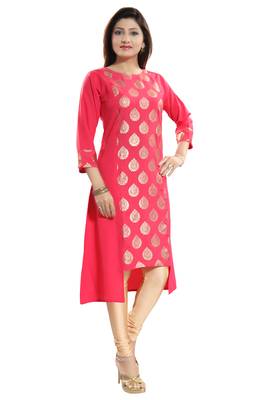 Pink printed crepe kurtas-and-kurtis 4
