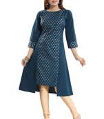 Blue printed crepe kurtas-and-kurtis