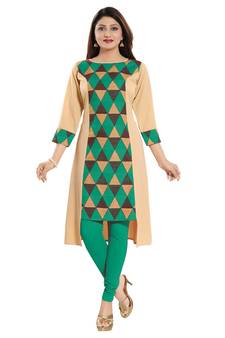Green printed crepe kurtas-and-kurtis