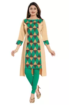 Green printed crepe kurtas-and-kurtis